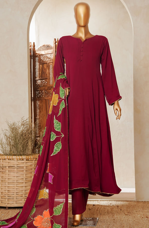 Naqsh by Amna Khadija Fancy Chiffon Stitched 3 Piece Frock - D - 03 - Red