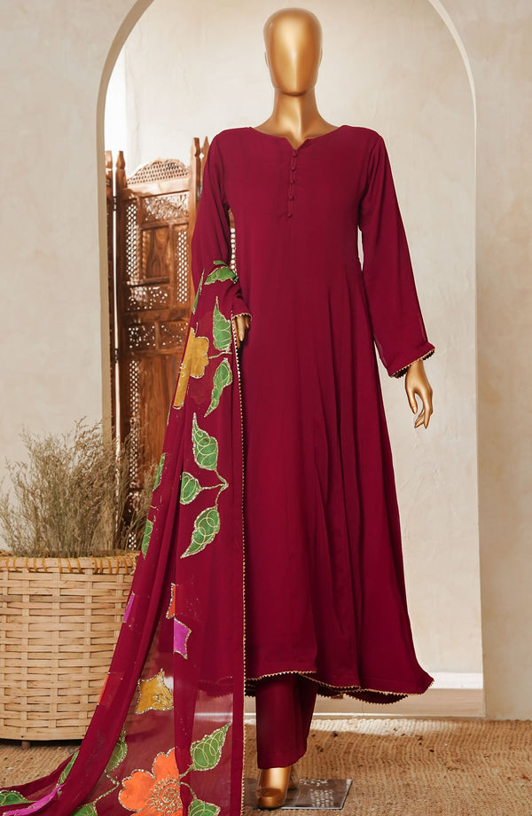 Naqsh by Amna Khadija Fancy Chiffon Stitched 3 Piece Frock - NLF-02 - AM25NLF - Red - Festive Collection