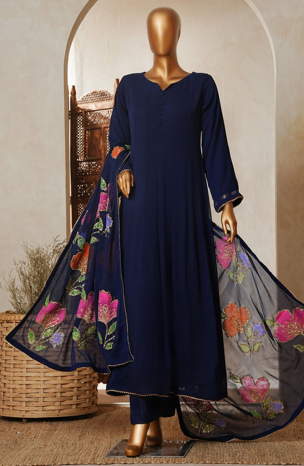 Naqsh by Amna Khadija Fancy Chiffon Stitched 3 Piece Frock - NLF-01 - AM25NLF - Blue - Festive Collection