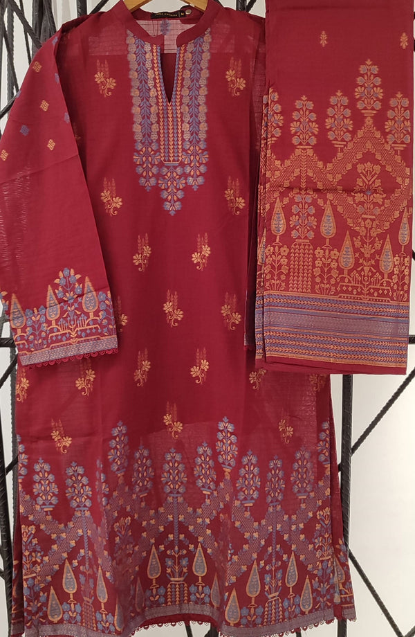Amna Khadija Lawn Jacquard Stitched 3 Piece Suit - BJF-02 - AM25BJF - Red - Festive Collection