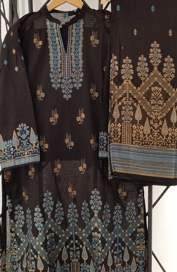 Amna Khadija Lawn Jacquard Stitched 3 Piece Suit - BJF-04 - AM25BJF - Black - Festive Collection