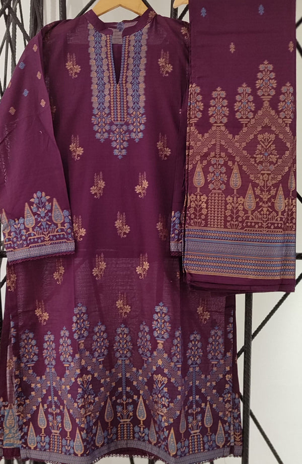 Amna Khadija Lawn Jacquard Stitched 3 Piece Suit - BJF-05 - AM25BJF - Purple - Festive Collection