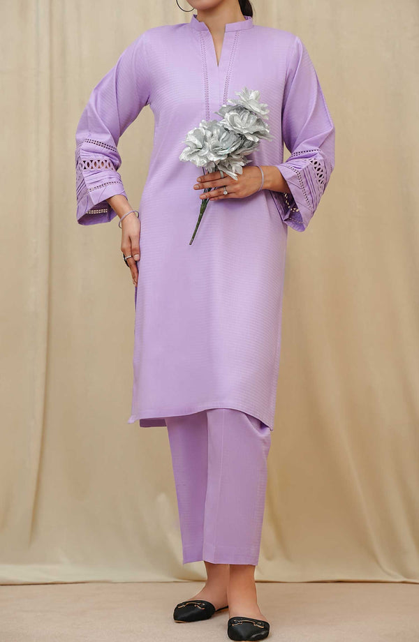 Maahe by Amna Khadija Solids Jacquard Stitched 2 Piece - D-02 - AM25M - Lavender - Casual Collection