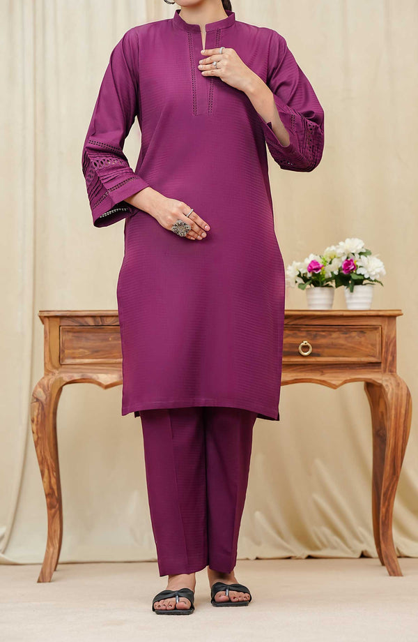 Maahe by Amna Khadija Solids Jacquard Stitched 2 Piece - D-03 - AM25M - Purple - Casual Collection