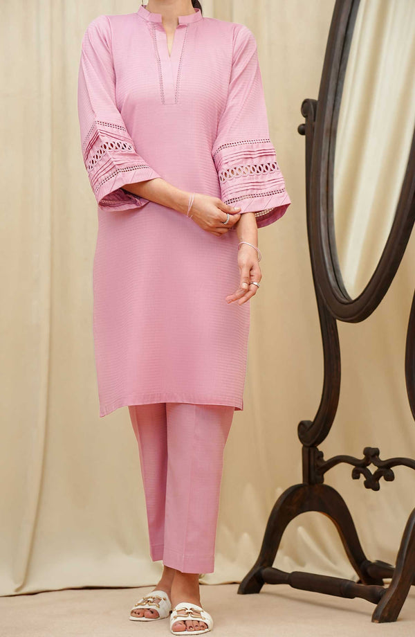 Maahe by Amna Khadija Solids Jacquard Stitched 2 Piece - D-05 - AM25M - Light Pink - Casual Collection