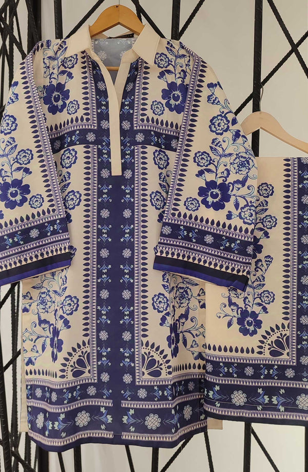 Amna Khadija Printed Swiss Lawn Stitched 2 Piece - D-04 - AK25SW - Blue - Summer Collection