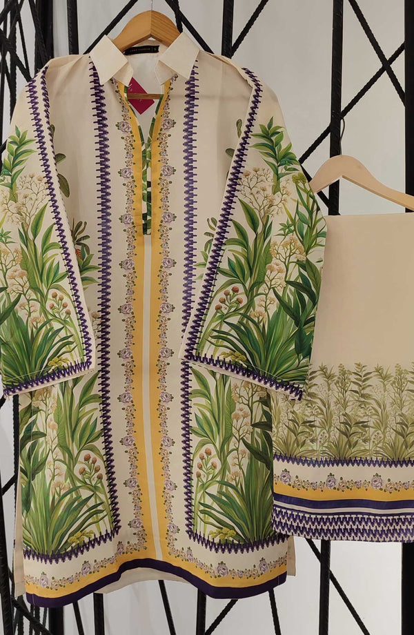 Amna Khadija Printed Swiss Lawn Stitched 2 Piece - D-05 - AK25SW - Beige - Summer Collection