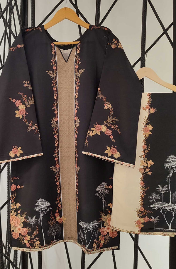 Amna Khadija Printed Swiss Lawn Stitched 2 Piece - D-07 - AK25SW - Black - Summer Collection