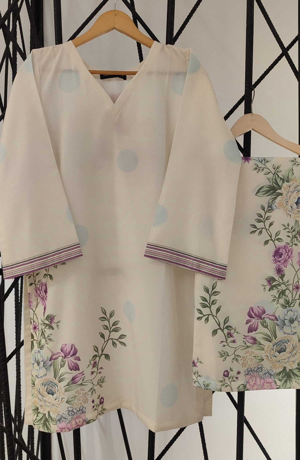 Amna Khadija Printed Swiss Lawn Stitched 2 Piece - D-08 - AK25SW - White - Summer Collection