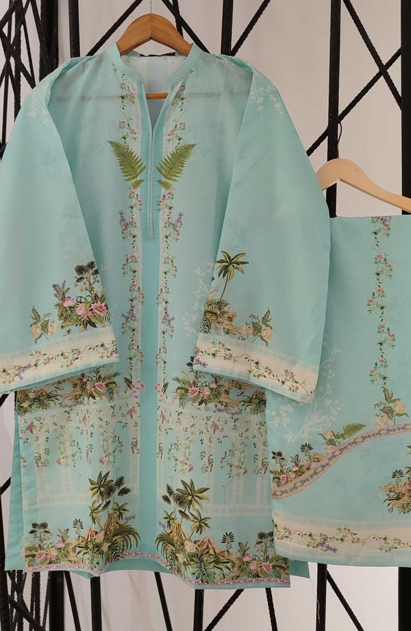 Amna Khadija Printed Swiss Lawn Stitched 2 Piece - D-10 - AK25SW - Light Blue - Summer Collection