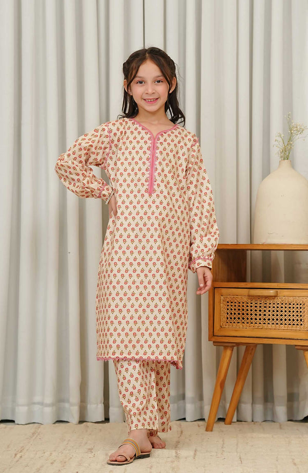 Gurya by Amna Khadija Printed Cotton Stitched 2 Piece - GSS-05 - AM25GS - Cream - Summer Collection