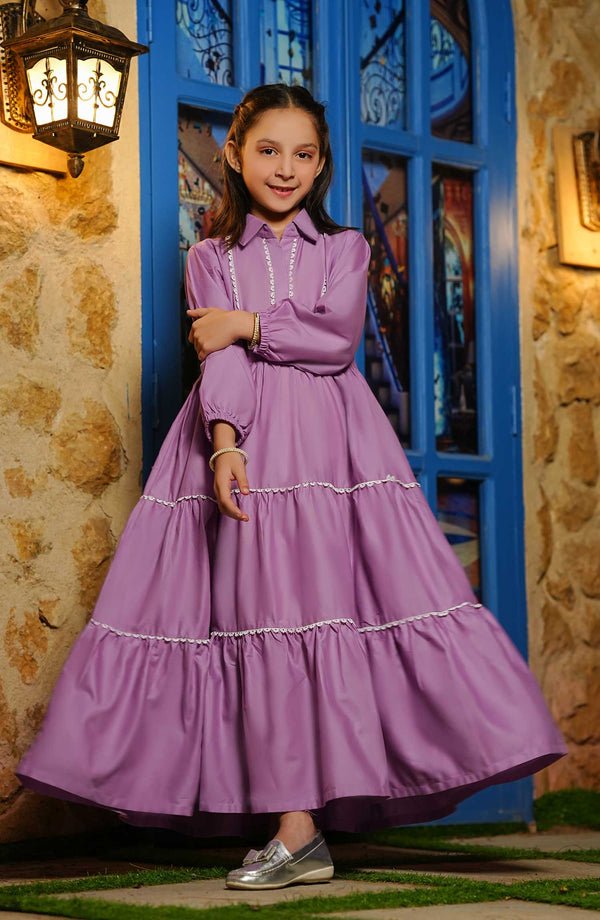 Amna Khadija Mommy N Me Solid Cotton Stitched Frock - AK25BM - K-02 - Purple - Summer Collection