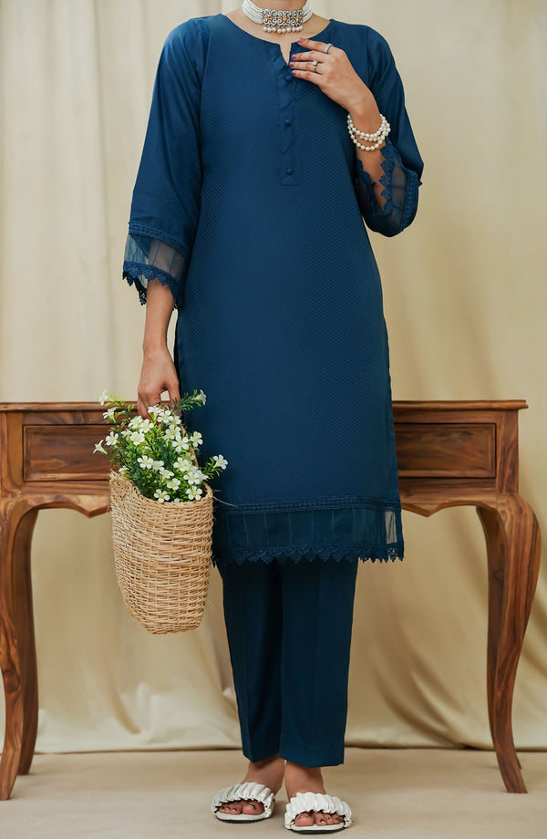 Maahe by Amna Khadija Solids Jacquard Stitched 2 Piece Suit - MLPS-12 - AM25M3 - Blue - Casual Collection