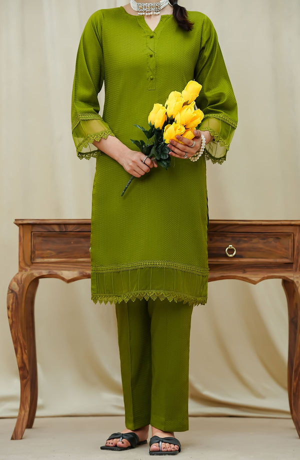 Maahe by Amna Khadija Solids Jacquard Stitched 2 Piece Suit - MLPS-13 - AM25M3 - Green - Casual Collection