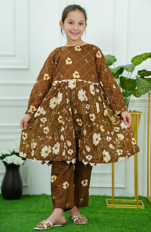 Print Play by Amna Khadija Casual Lawn Stitched 2 Piece Suit - PPD-02 - AM25PP - Brown - Girls Summer Collection