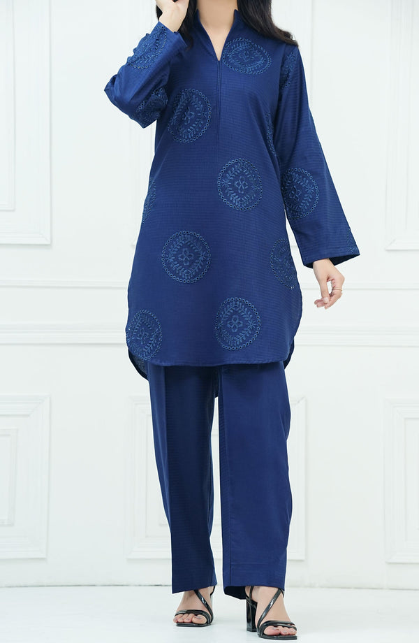 Rue Embrace by Amna Khadija Embroidered Jacquar Stitched 2 Piece Suit - REE-02 - AM25RE - Blue - Casual Collection