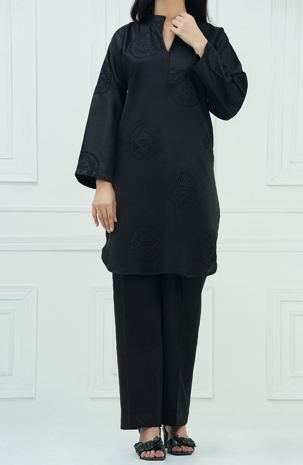 Rue Embrace by Amna Khadija Embroidered Jacquar Stitched 2 Piece Suit - REE-03 - AM25RE - Black - Casual Collection