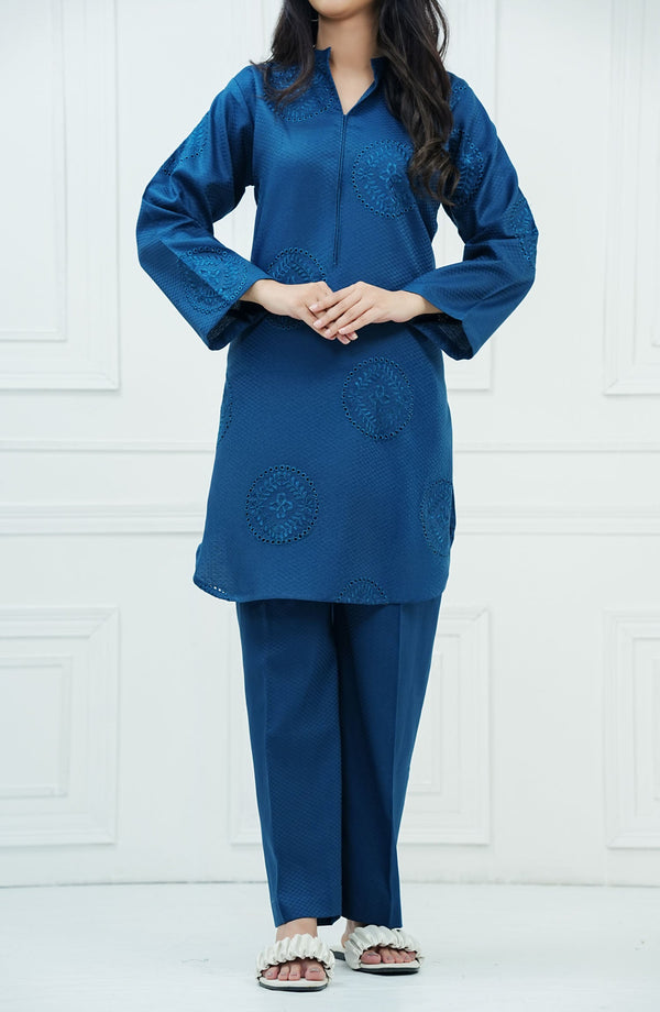 Rue Embrace by Amna Khadija Embroidered Jacquar Stitched 2 Piece Suit - REE-05 - AM25RE - Blue - Casual Collection