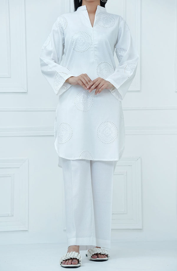 Rue Embrace by Amna Khadija Embroidered Jacquar Stitched 2 Piece Suit - REE-06 - AM25RE - White - Casual Collection