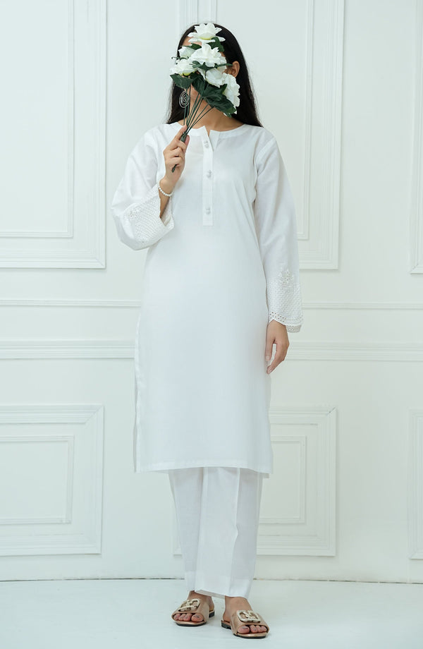 Rue Embrace by Amna Khadija Embroidered Jacquar Stitched 2 Piece Suit - REE-07 - AM25RE - White - Casual Collection