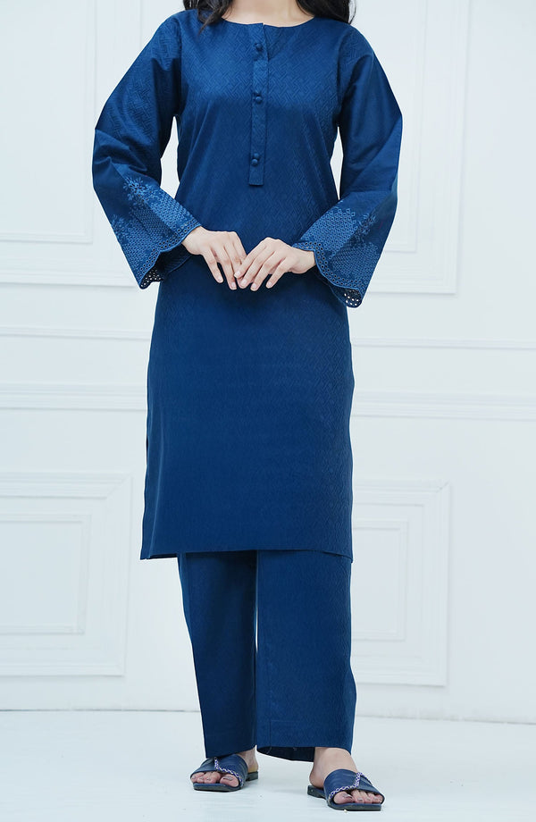Rue Embrace by Amna Khadija Embroidered Jacquar Stitched 2 Piece Suit - REE-08 - AM25RE - Blue - Casual Collection
