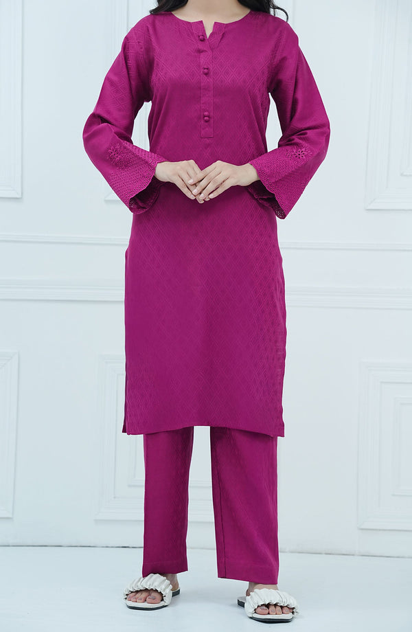 Rue Embrace by Amna Khadija Embroidered Jacquar Stitched 2 Piece Suit - REE-09 - AM25RE - Purple - Casual Collection