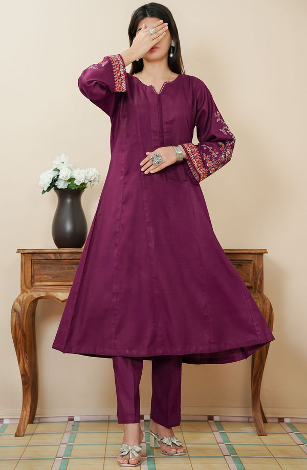 Amna Khadija Embroidered Jacquard Stitched 2 Piece Suit - WCPTD-02 - AM25WCPTD - Magenta - Casual Collection